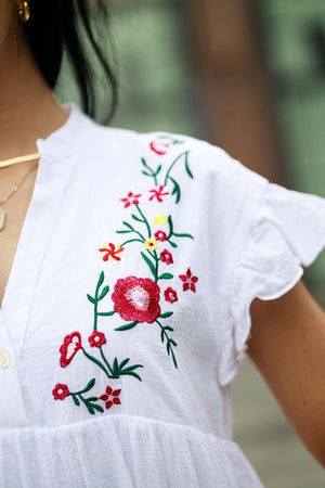 V Neck Floral Embroidery Ruffle Dress CEZELE V Neck Floral Embroidery Ruffle Dress CEZELE
