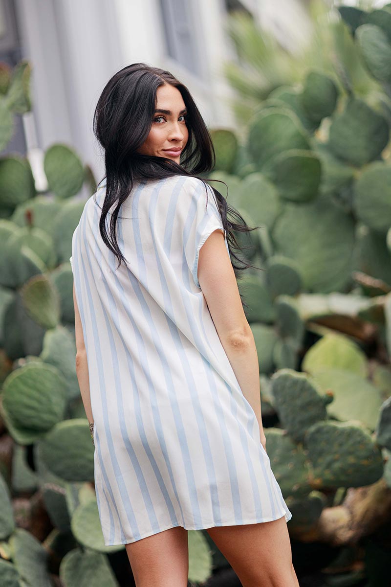 Striped Button Down Cover Up Dress