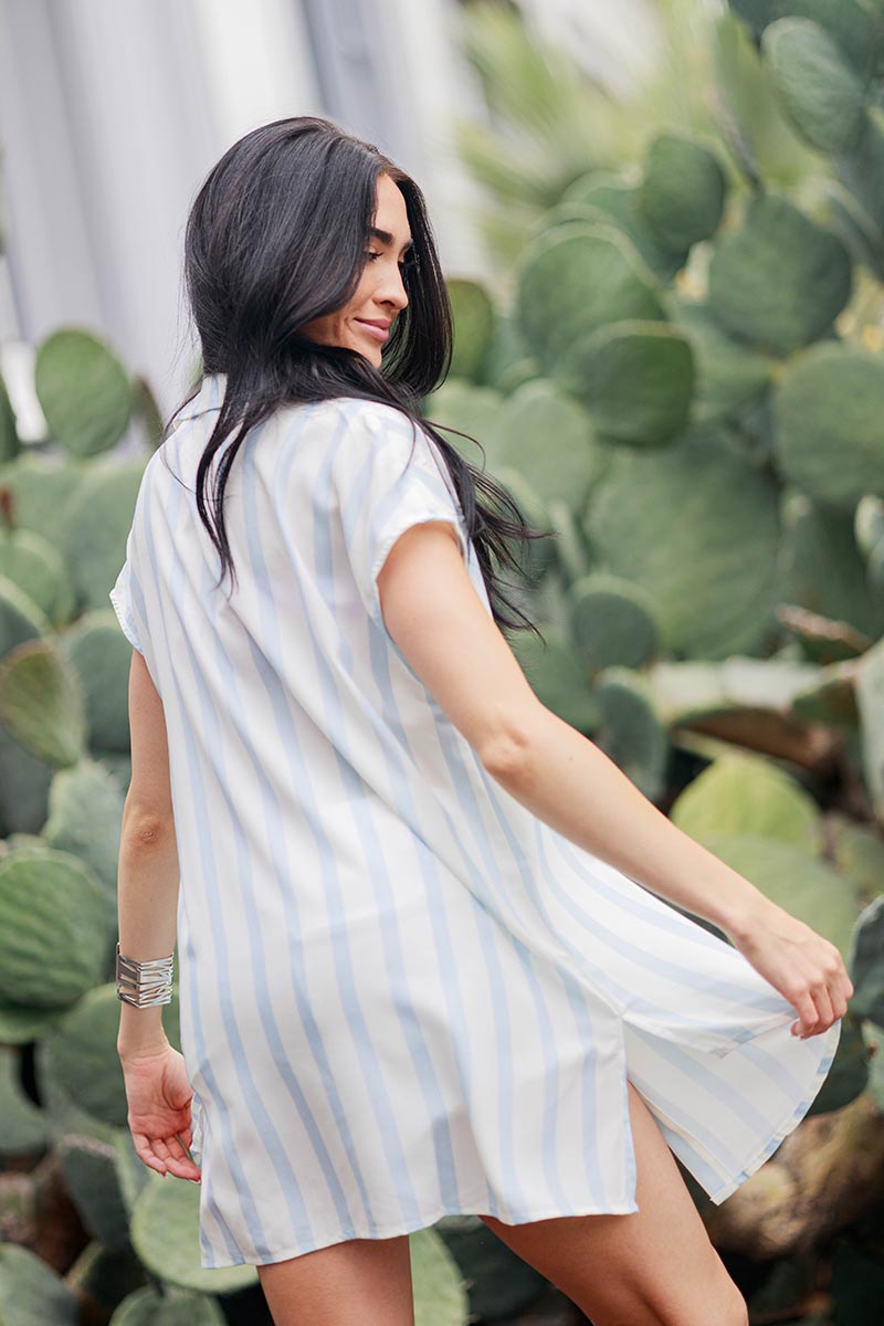 Striped Button Down Cover Up Dress