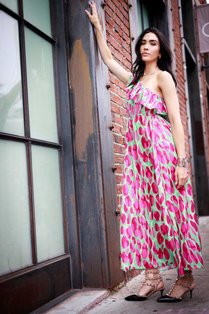 Print Ruffle One Shoulder Maxi Dress