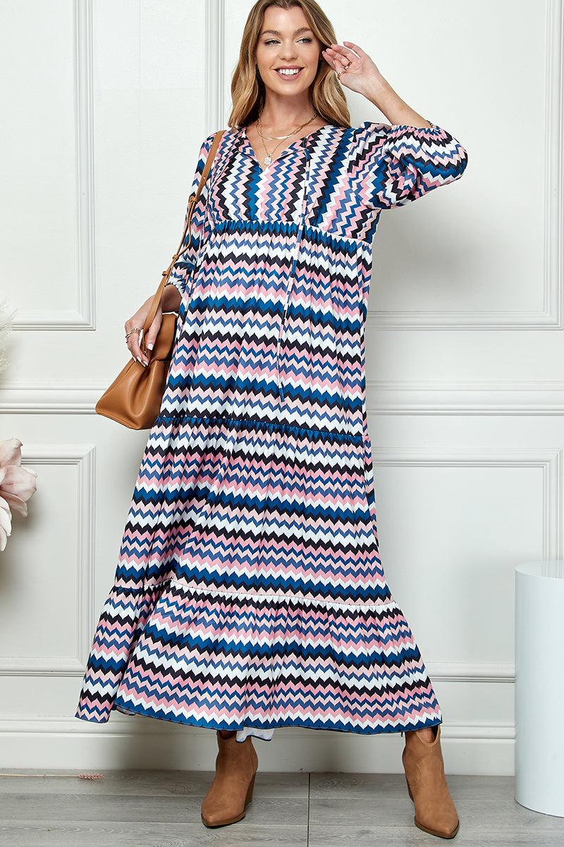 Print Three Quarter Balloon Sleeve Maxi Dress