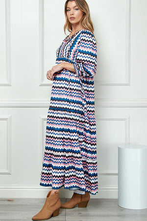 Print Three Quarter Balloon Sleeve Maxi Dress