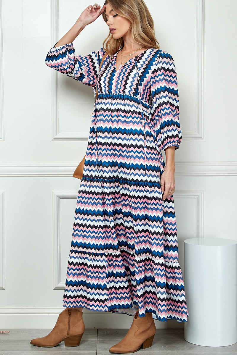 Print Three Quarter Balloon Sleeve Maxi Dress