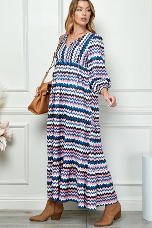 Print Three Quarter Balloon Sleeve Maxi Dress