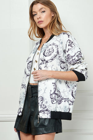 baroque floral print zipper jacket