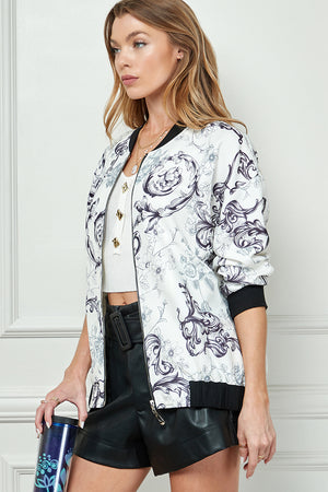 baroque floral print zipper jacket