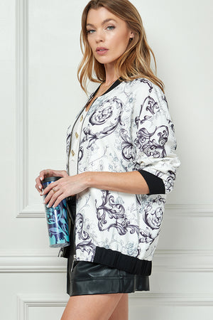 baroque floral print zipper jacket