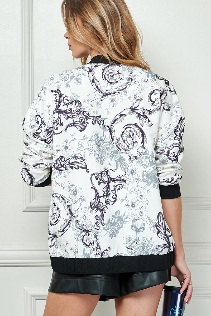 baroque floral print zipper jacket