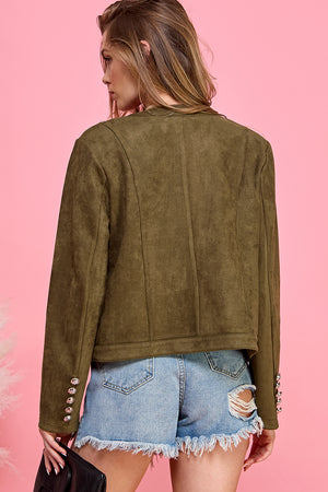 Gold button suede casual jacket