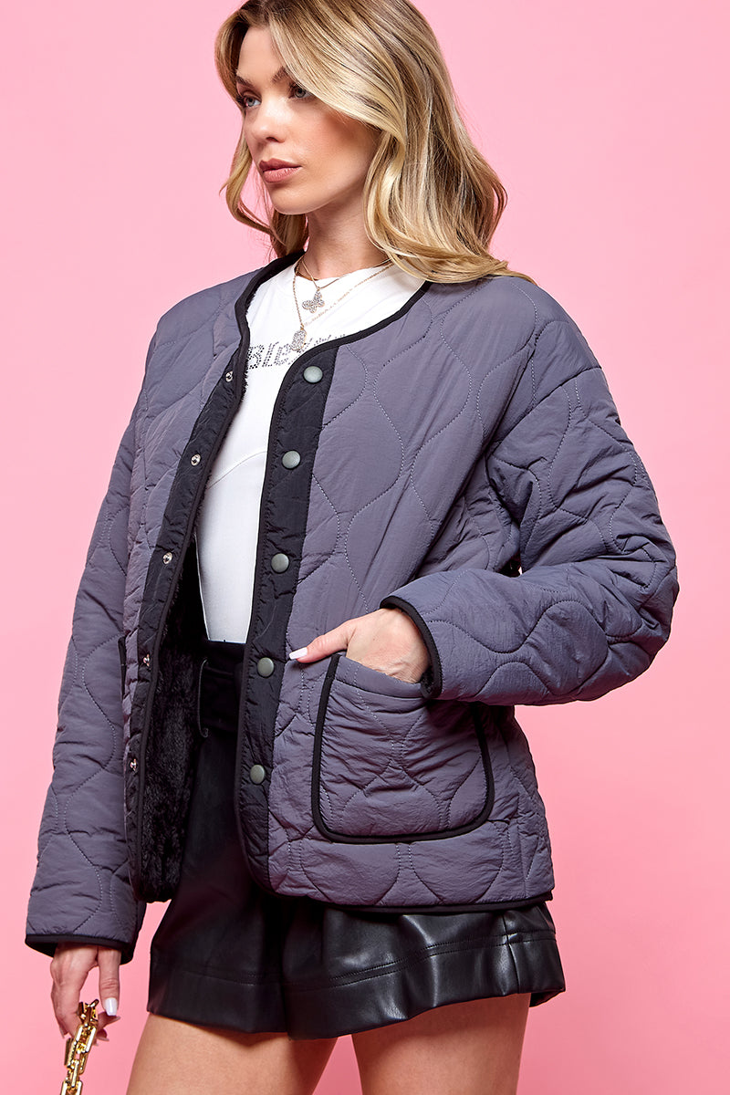 Button Front Quilted Jacket