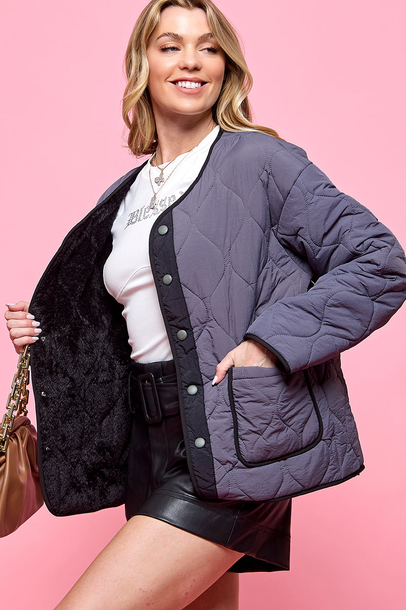 Button Front Quilted Jacket