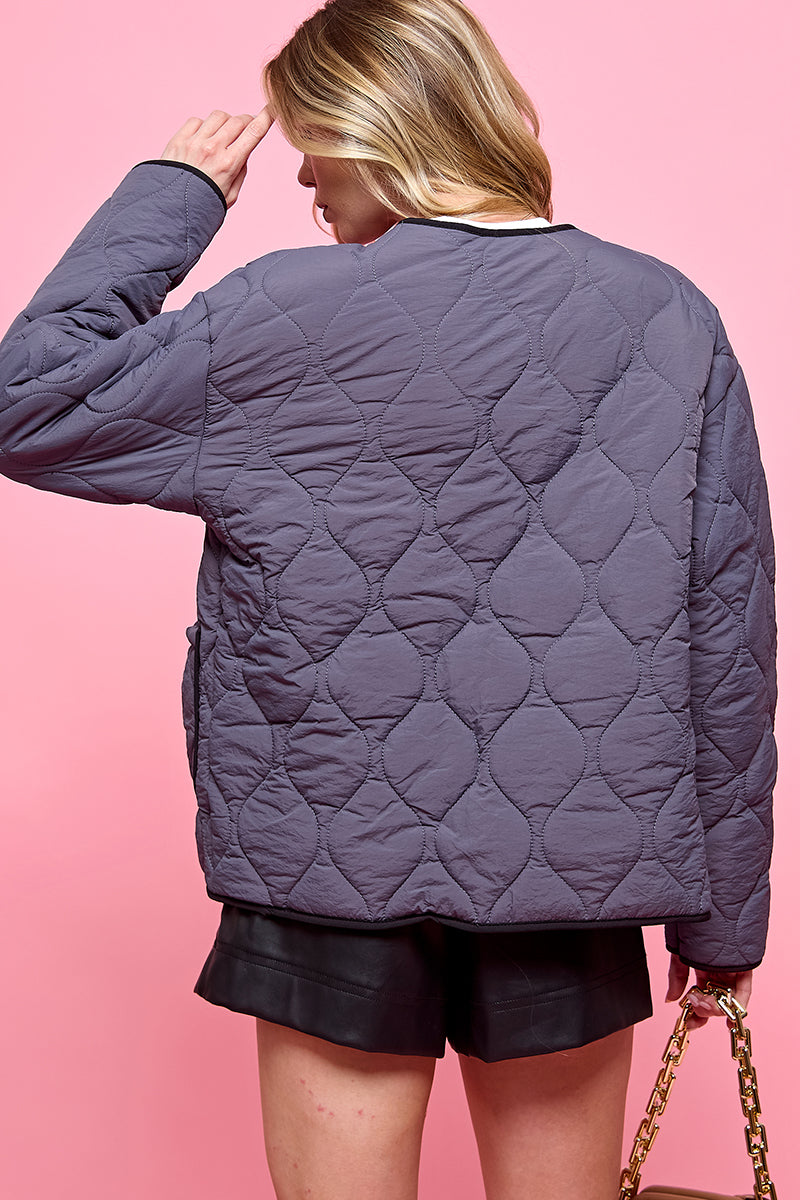 Button Front Quilted Jacket