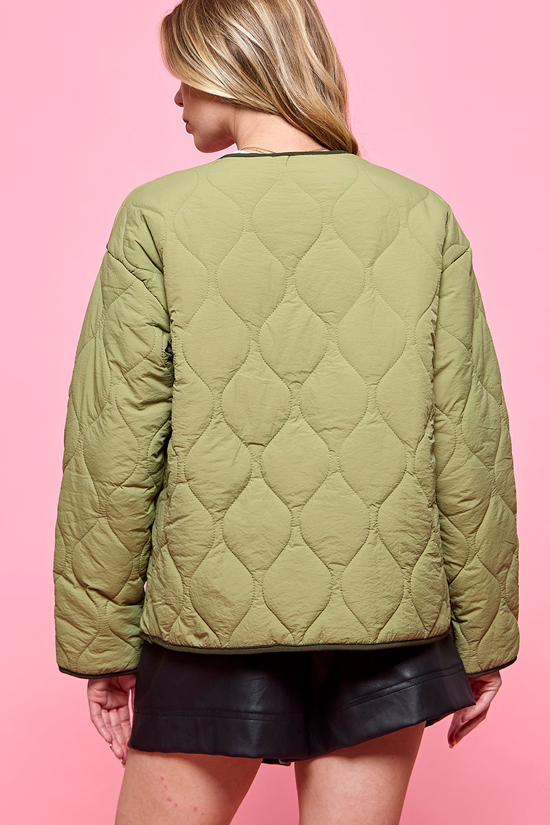 Button Front Quilted Jacket