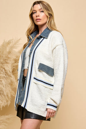 Denim Contrast Knit Cardigan