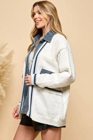 Denim Contrast Knit Cardigan