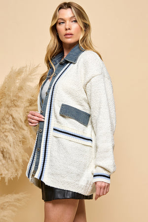 Denim Contrast Knit Cardigan