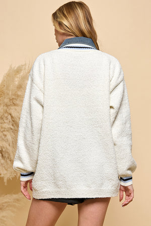 Denim Contrast Knit Cardigan