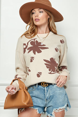 Long Sleeve Print Knitted  Sweater
