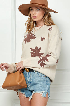 Long Sleeve Print Knitted  Sweater