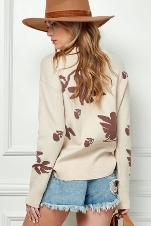 Long Sleeve Print Knitted  Sweater