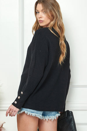 Solid Sleeve Button Casual Sweater