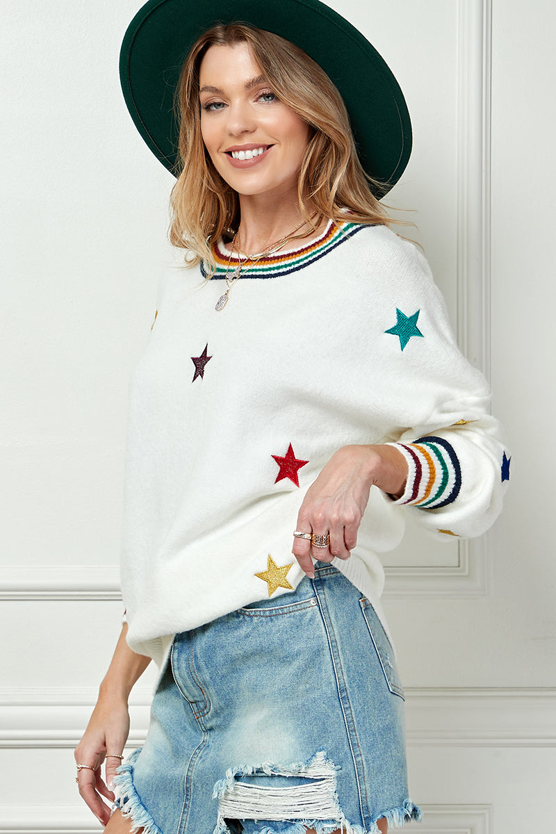 Ombre Star Stripe Knit Sweater