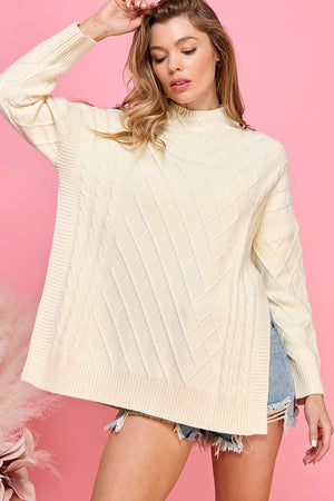 Mock Neck Knit Sweater with side slits