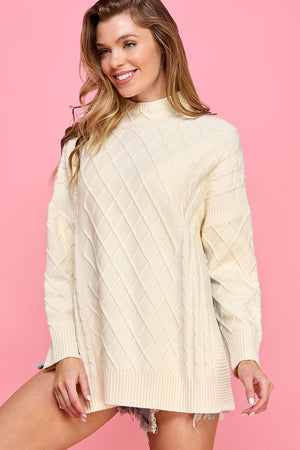 Mock Neck Knit Sweater with side slits