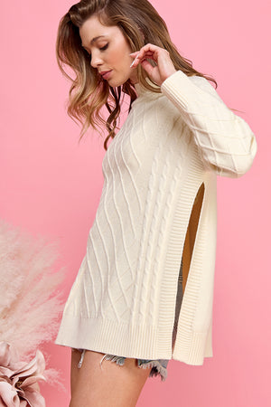 Mock Neck Knit Sweater with side slits
