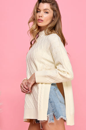 Mock Neck Knit Sweater with side slits