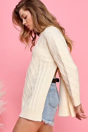 Mock Neck Knit Sweater with side slits