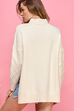 Mock Neck Knit Sweater with side slits