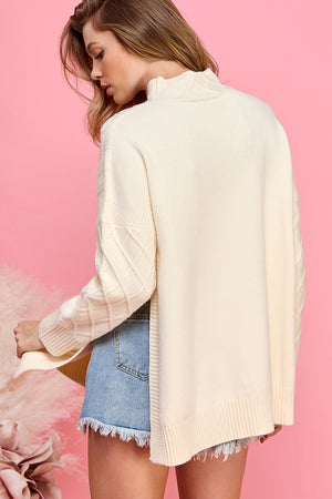Mock Neck Knit Sweater with side slits