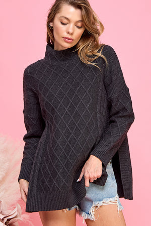 Mock Neck Knit Sweater with side slits
