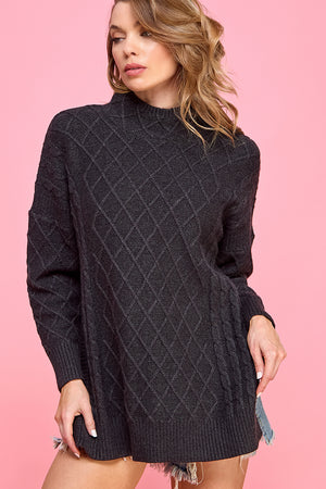 Mock Neck Knit Sweater with side slits