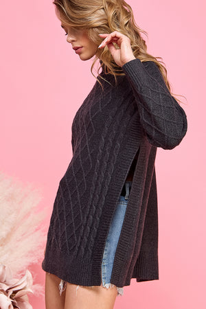 Mock Neck Knit Sweater with side slits
