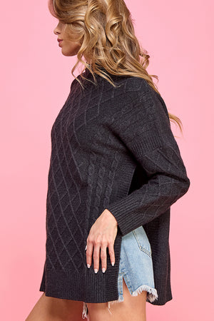 Mock Neck Knit Sweater with side slits