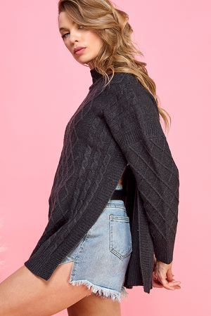 Mock Neck Knit Sweater with side slits