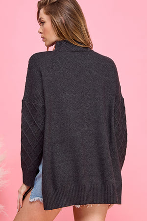 Mock Neck Knit Sweater with side slits