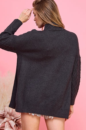 Mock Neck Knit Sweater with side slits
