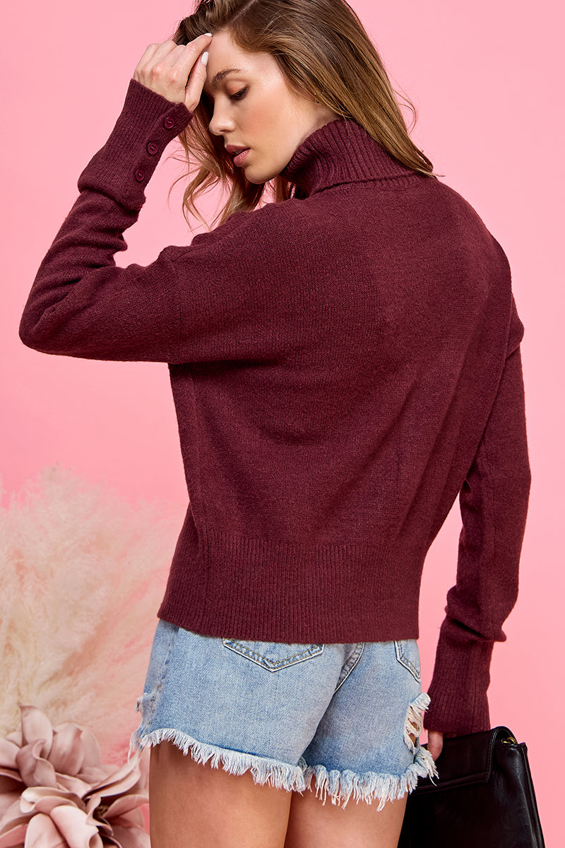 Long sleeve Turtleneck with button detail
