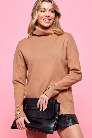 Turtle neck Long Sleeve with Button Sweater