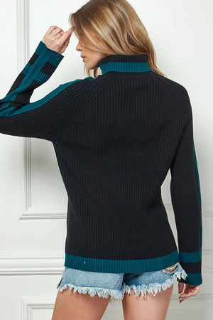 Turtle Neck Stripe Contrast Sweater