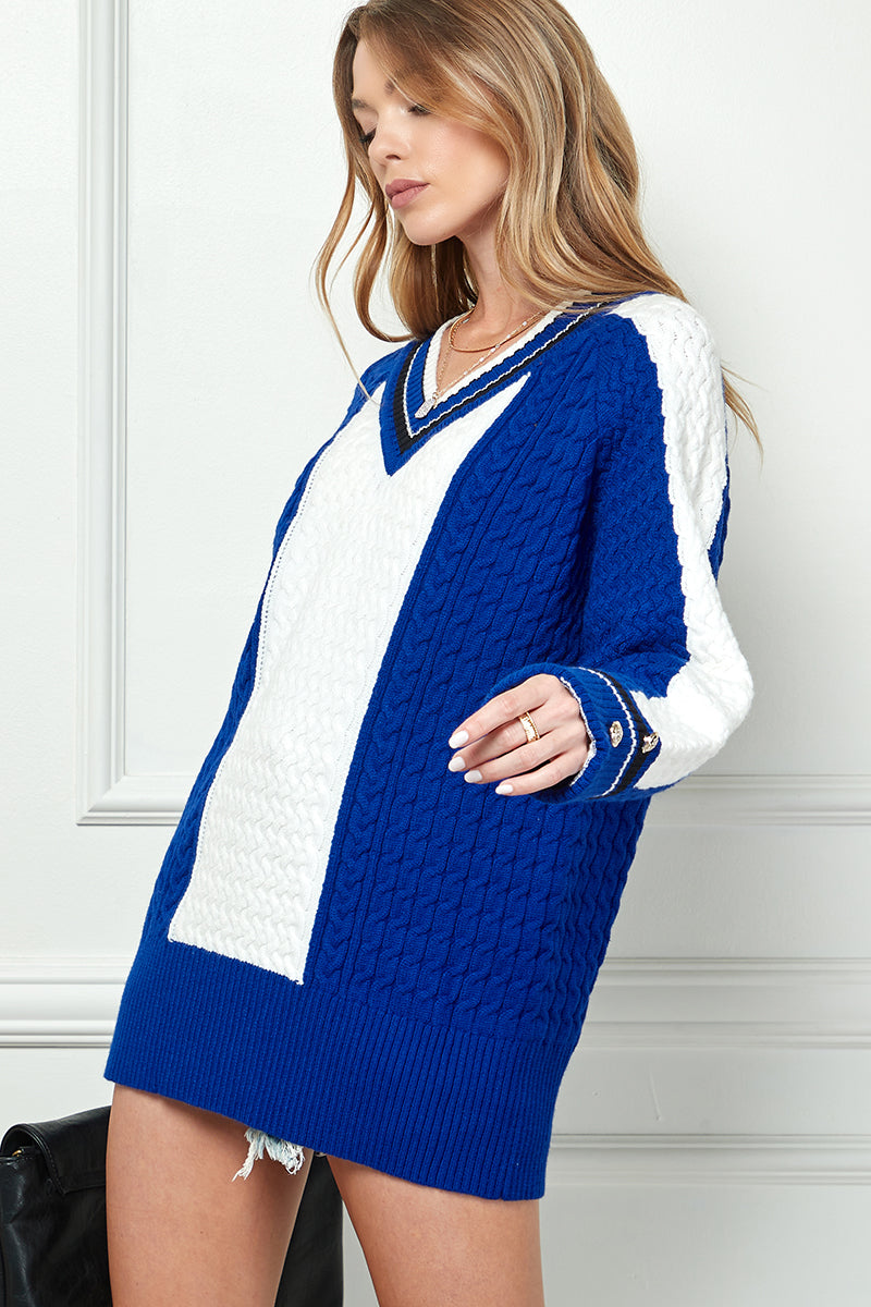 Color Blocked Cable Knit Sweater