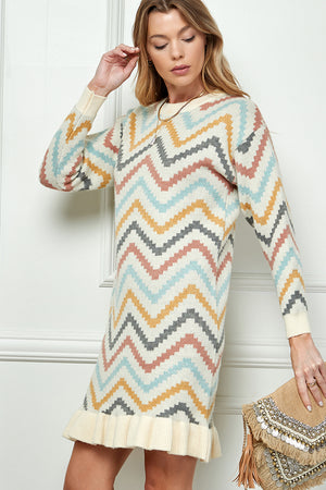 Multicolor Chevron Sweater Dress