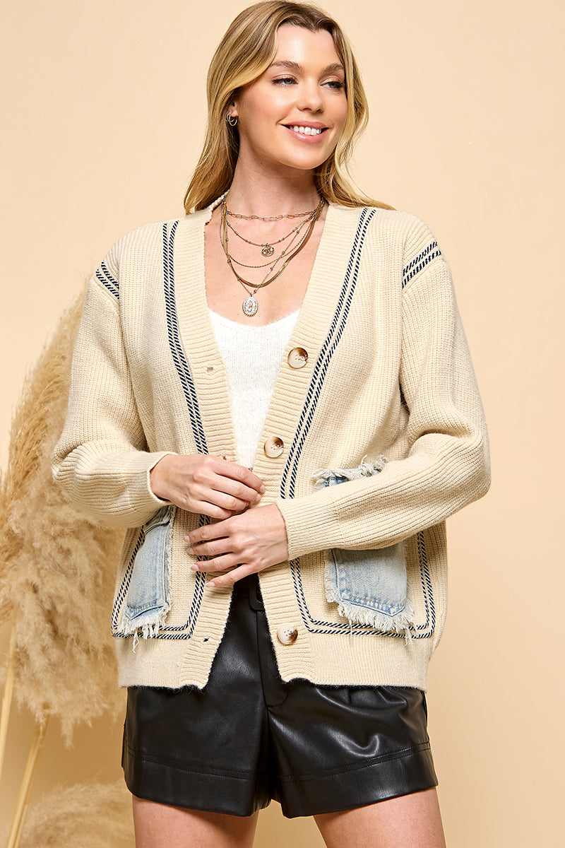 Denim Pocket Knit Cardigan