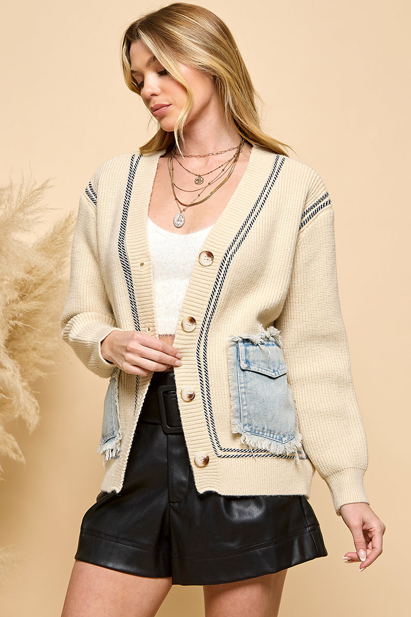 Denim Pocket Knit Cardigan