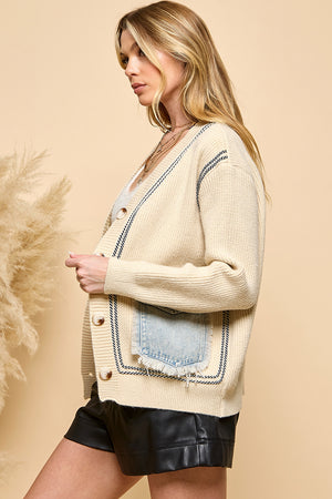 Denim Pocket Knit Cardigan