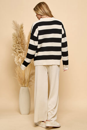 Striped Knit Long Sleeve Top and Wide Leg Pants