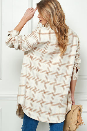 PLAIDED LONG SLEEVE LOOSE SHIRT JACKET
